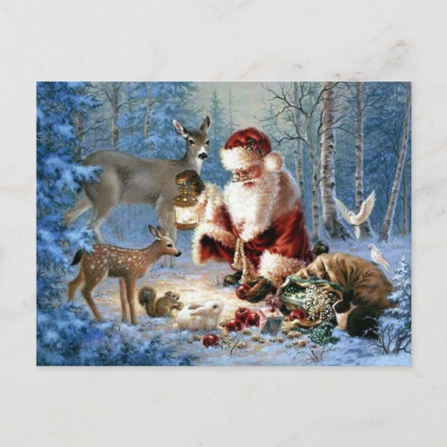 Der Weihnachtsmann mit Wildtieren Feiertagspostkarte (Vorderseite)