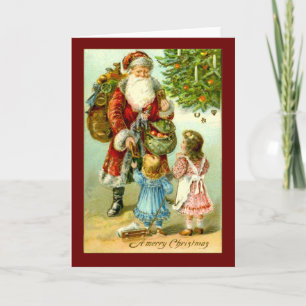 Der Weihnachtsmann mit zwei kleinen Mädchen Vintag Feiertagskarte