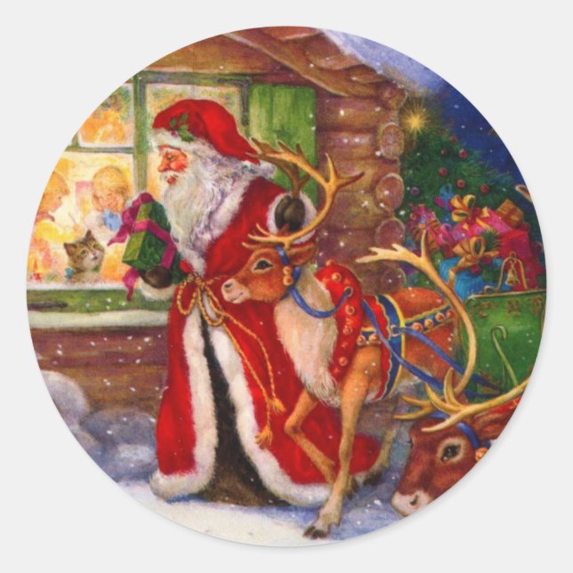 Der Weihnachtsmann pinkelt durch das Fenster Runder Aufkleber (Vorderseite)