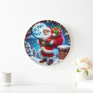 Der Weihnachtsmann präsentiert unter einem Sternen Große Wanduhr