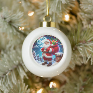 Der Weihnachtsmann präsentiert unter einem Sternen Keramik Kugel-Ornament