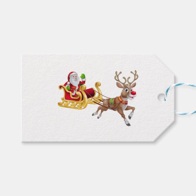 Der Weihnachtsmann reitet auf Schlitten Geschenkanhänger (Vorderseite (Horizontal))