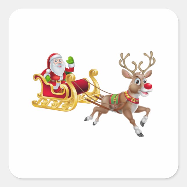 Der Weihnachtsmann reitet auf Schlitten Quadratischer Aufkleber (Vorderseite)
