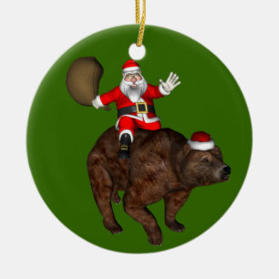 Der Weihnachtsmann reitet einen Bär Keramikornament
