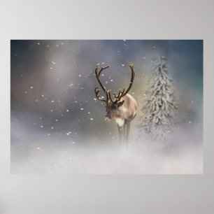 Der Weihnachtsmann Rentier im Schnee Poster