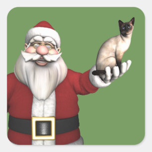 Der Weihnachtsmann  seine Siamkatze Quadratischer Aufkleber
