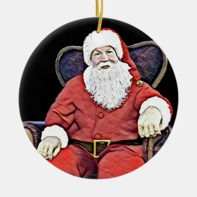 Der Weihnachtsmann sieht zu Keramik Ornament (Vorne)