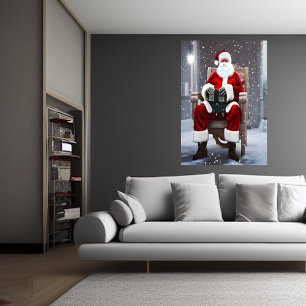 Der Weihnachtsmann sitzt im Stuhl AI Art Poster