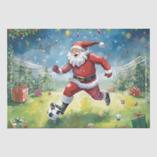 Der Weihnachtsmann spielt Fußball auf dem Weihnach Seidenpapier