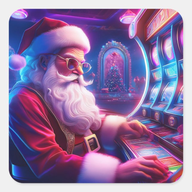 Der Weihnachtsmann spielt im Casino Quadratischer Aufkleber (Vorderseite)