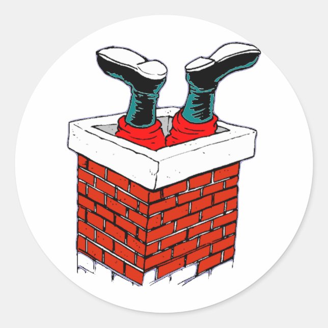 Der Weihnachtsmann steckt im Schornstein Runder Aufkleber (Vorderseite)