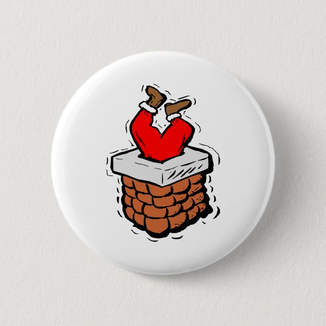 Der Weihnachtsmann steckt in Chimney fest Button (Vorderseite)