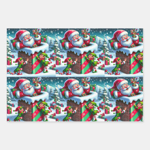 Der Weihnachtsmann steckt in einem Kamin mit spiel Geschenkpapier Set