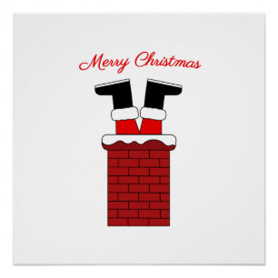 Der Weihnachtsmann steckte in einem Kamin Poster