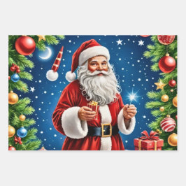 Der Weihnachtsmann steht fröhlich in einer schneeb Geschenkpapier Set