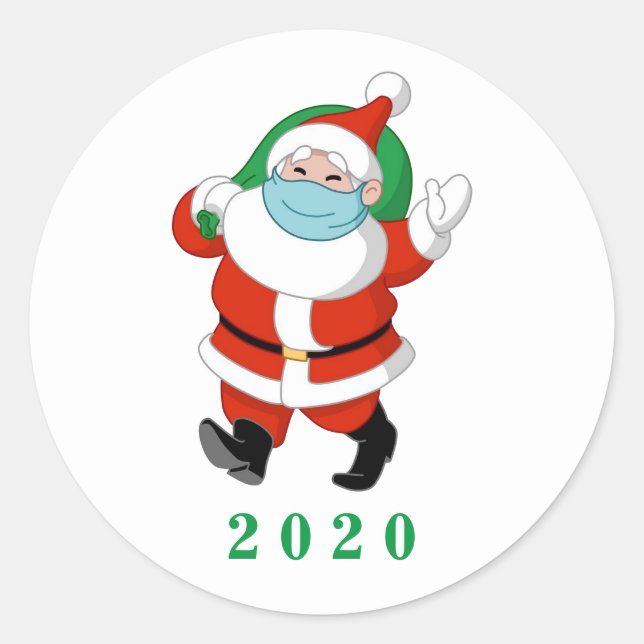 Der Weihnachtsmann trägt eine medizinische Maske Runder Aufkleber (Vorderseite)