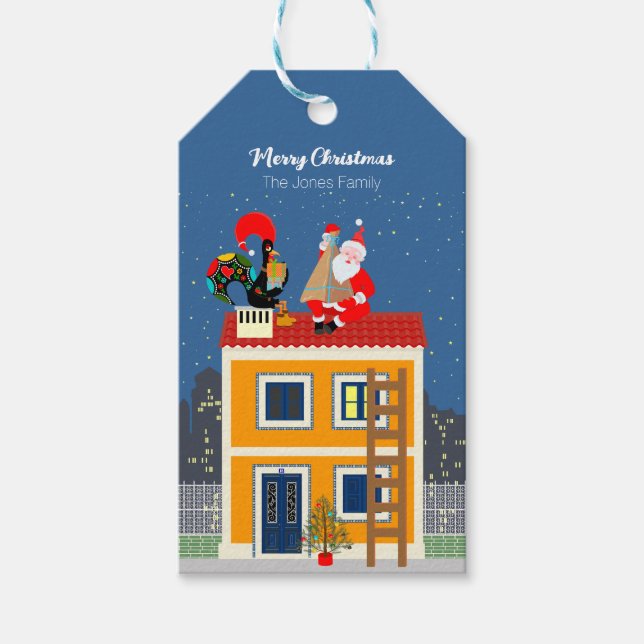 Der Weihnachtsmann trifft auf das portugiesische R Geschenkanhänger (Vorderseite)