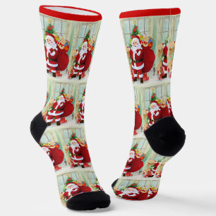 Der Weihnachtsmann überprüft seine Neuheit Socken