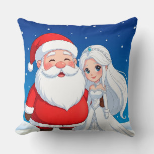 Der Weihnachtsmann umarmt eine Schneekönigin Kissen