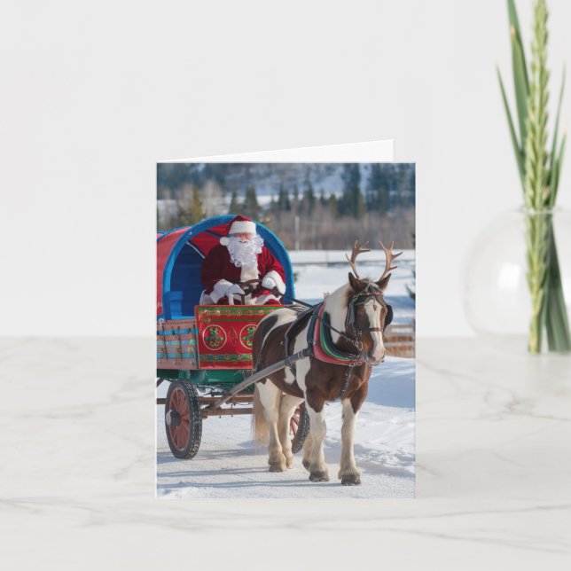 Der Weihnachtsmann und das Pinto-Entenpferd mit An Karte (Vorderseite)
