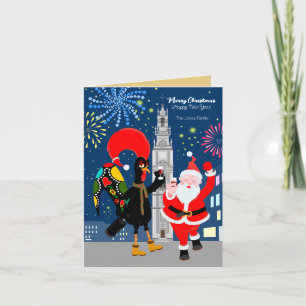 Der Weihnachtsmann und der Toast zum Neujahr Karte
