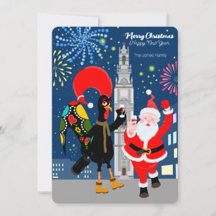Der Weihnachtsmann und der Toast zum Neujahr Karte