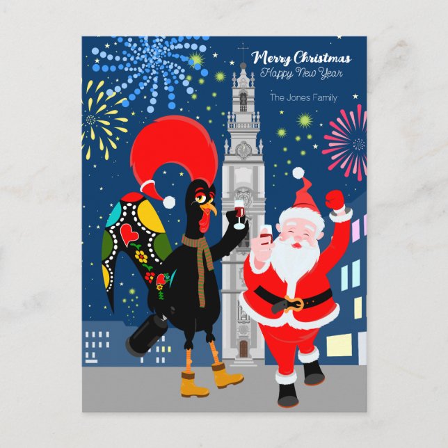 Der Weihnachtsmann und der Toast zum Neujahr Postkarte (Vorderseite)