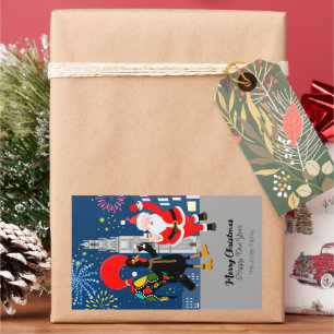 Der Weihnachtsmann und der Toast zum Neujahr Rechteckiger Aufkleber