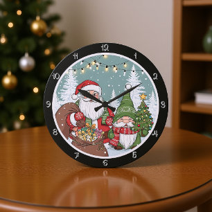 Der Weihnachtsmann und die Gnome-Szene Große Wanduhr
