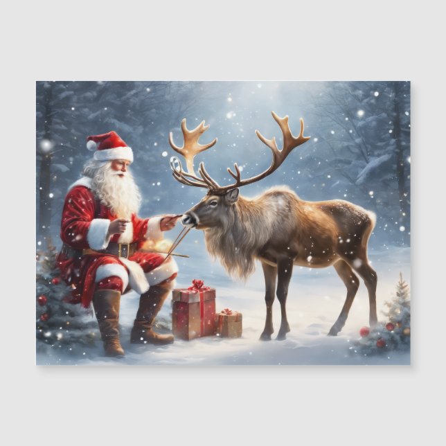 Der Weihnachtsmann und die Rentierkunst Magnetkarte (Vorderseite)