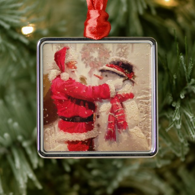 Der Weihnachtsmann und Schneemann im Schnee Ornament Aus Metall (Baum)