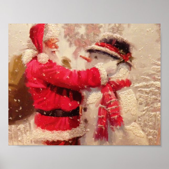 Der Weihnachtsmann und Schneemann im Schnee Poster (Vorne)