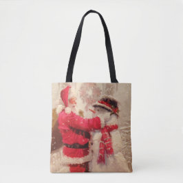 Der Weihnachtsmann und Schneemann im Schnee Tasche