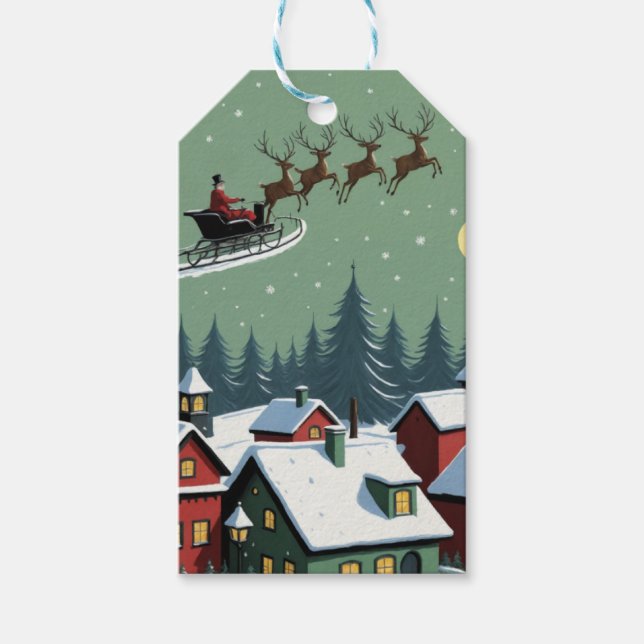 Der Weihnachtsmann und sein Schlitten Geschenkanhänger (Vorderseite)