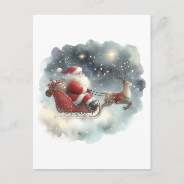 Der Weihnachtsmann und sein Schlitten im nächtlich Postkarte (Vorderseite)