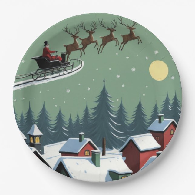 Der Weihnachtsmann und sein Schlitten Pappteller (Vorderseite)