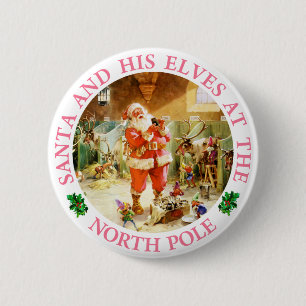 Der Weihnachtsmann und seine Elfen am Nordpol Button