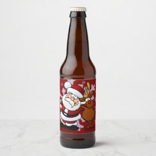 Der Weihnachtsmann und seine Lieblings-Rentierflas Bierflaschenetikett