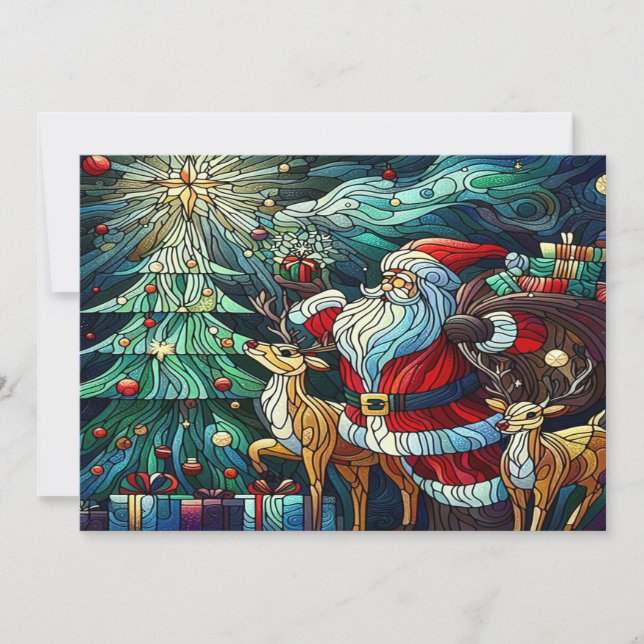 Der Weihnachtsmann und seine Rentierzauber Dankeskarte (Vorderseite)