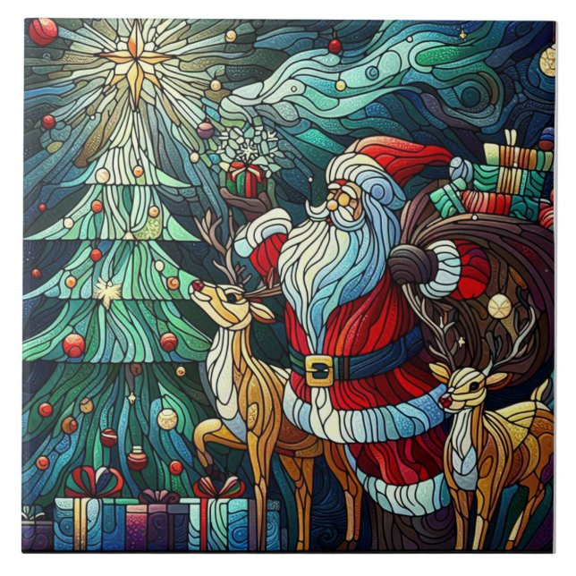 Der Weihnachtsmann und seine Rentierzauber Fliese (Vorderseite)