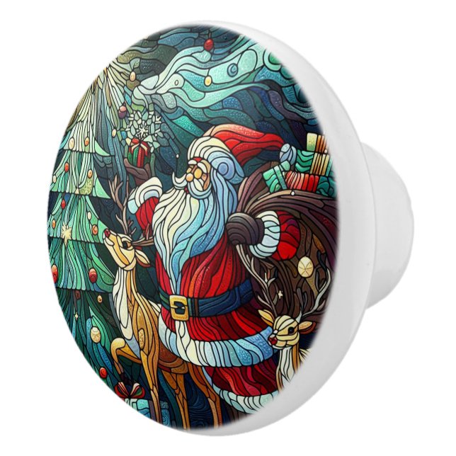 Der Weihnachtsmann und seine Rentierzauber Keramikknauf (Rechts)