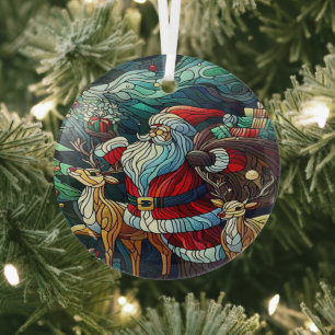 Der Weihnachtsmann und seine Rentierzauber Ornament Aus Glas