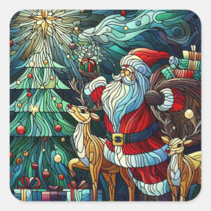 Der Weihnachtsmann und seine Rentierzauber Quadratischer Aufkleber