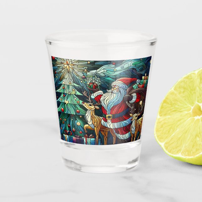 Der Weihnachtsmann und seine Rentierzauber Schnapsglas (Vorderseite)
