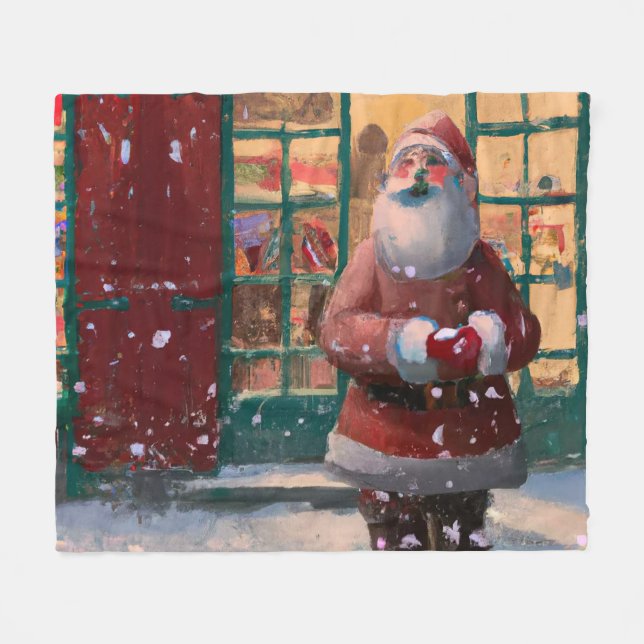 Der Weihnachtsmann vor dem Spielzeugladen Kunst Fleecedecke (Vorderseite (Horizontal))