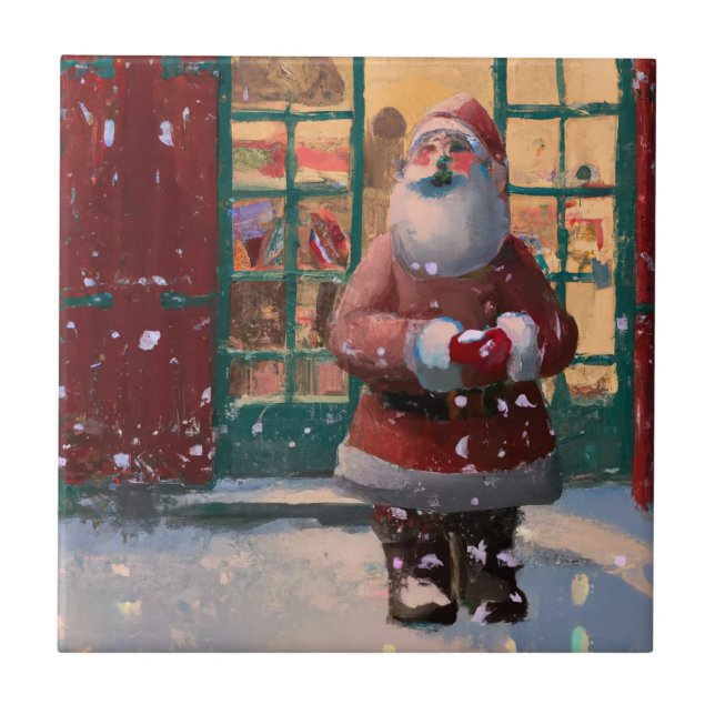 Der Weihnachtsmann vor dem Spielzeugladen Kunst Fliese (Vorderseite)