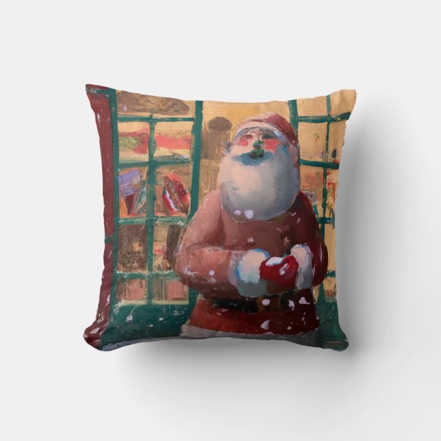 Der Weihnachtsmann vor dem Spielzeugladen Kunst Kissen (Vorderseite)
