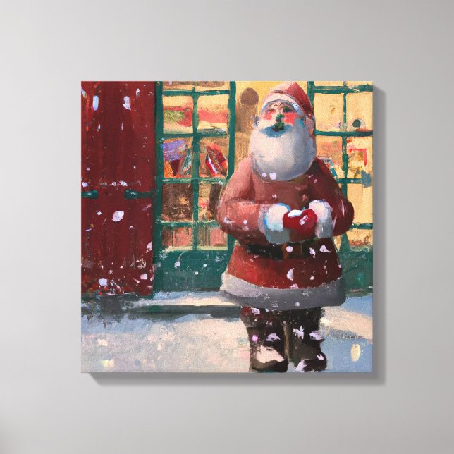 Der Weihnachtsmann vor dem Spielzeugladen Kunst Leinwanddruck (Vorderseite)