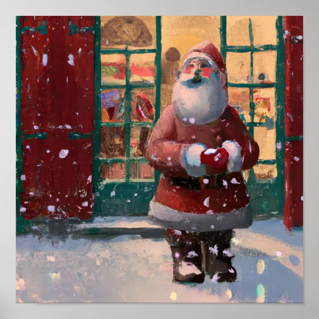 Der Weihnachtsmann vor dem Spielzeugladen Kunst Poster (Vorne)