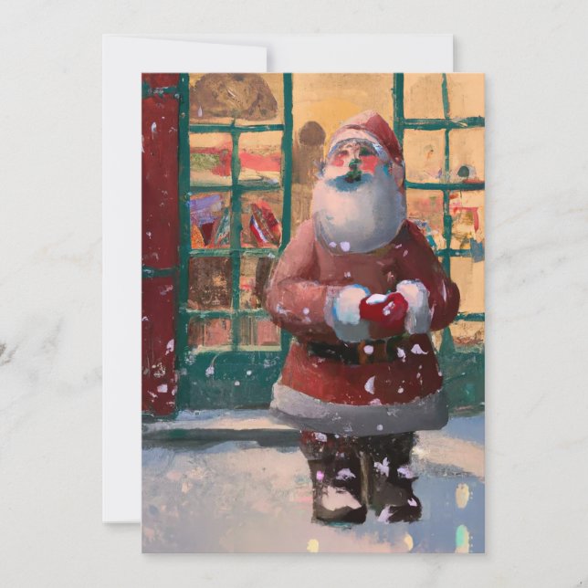 Der Weihnachtsmann vor der Spielzeugshop-AI-Karte (Vorderseite)